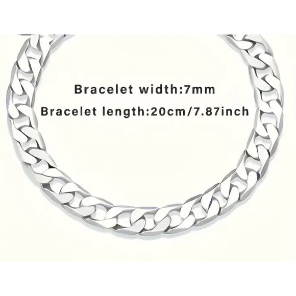 925 Sterling Silver Mens Cuban Link Chain Bracelet 7mm - Picture 3 of 5
